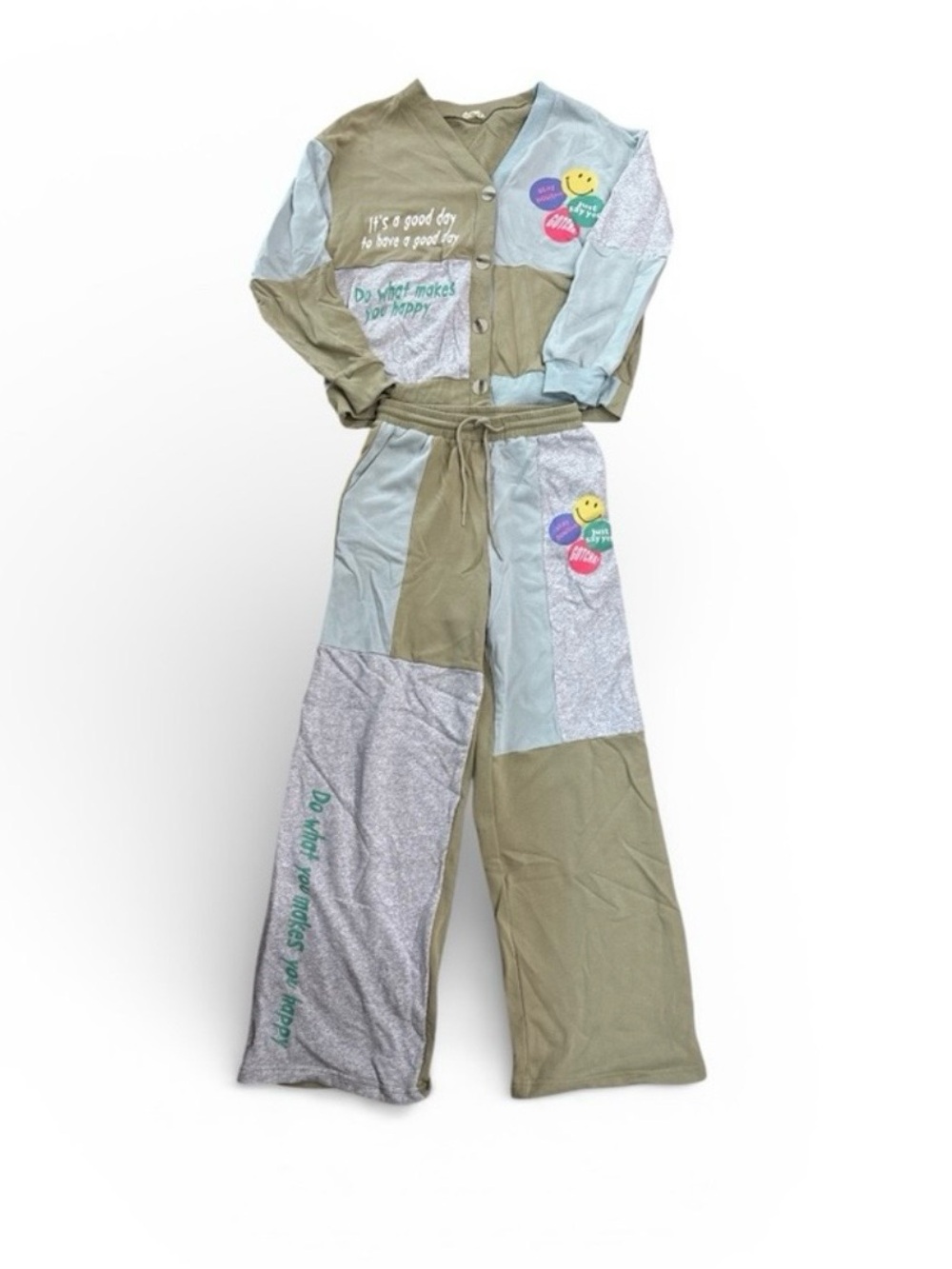 Easel Los Angeles Good Vibes Only Colorblock Patchwork Lounge Set Small
